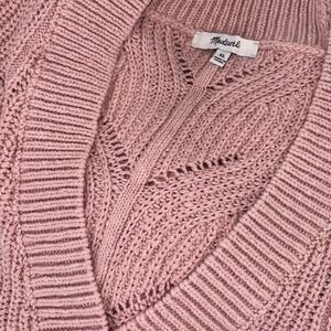 Madewell Womens Cardigan Sweater Pink Chunky Knit Button Pockets Cabincore EUC
